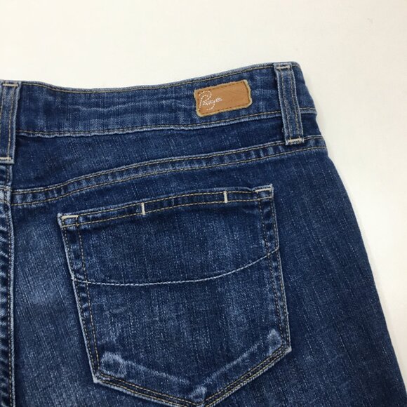 PAIGE Logo Hardware Medium Wash JIMMY JIMMY Raw Edge Hem Cut Offs Denim Shorts - Picture 10 of 11